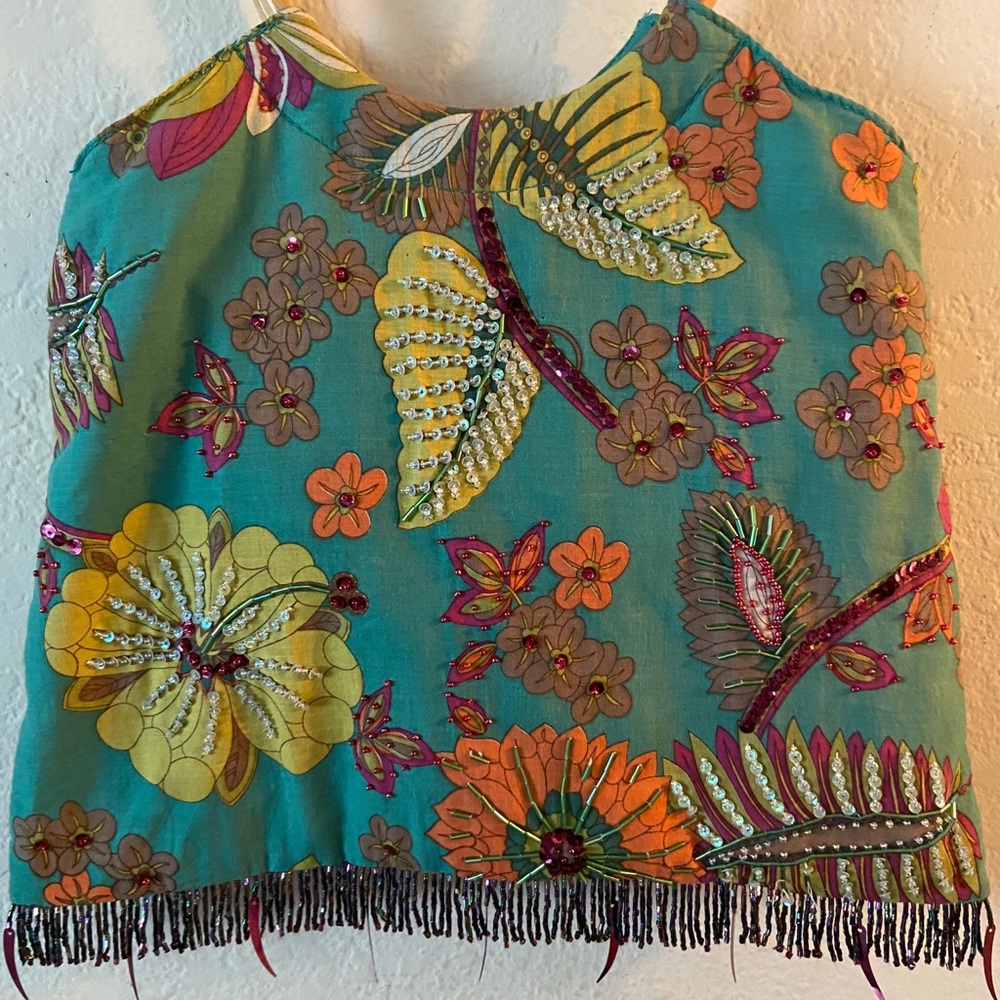 Jafra Beaded Sequin Turquoise Tote